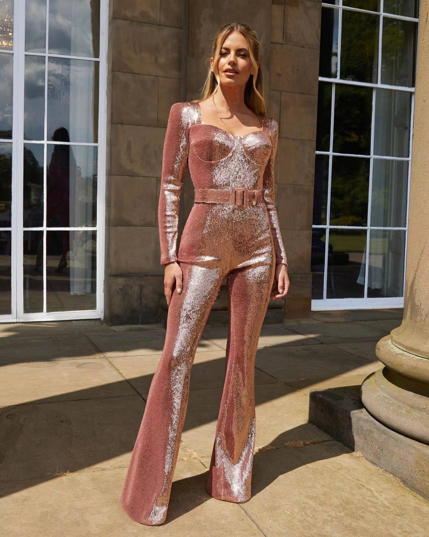 Damen Einteiler Outfit Glitzernd Tailliert