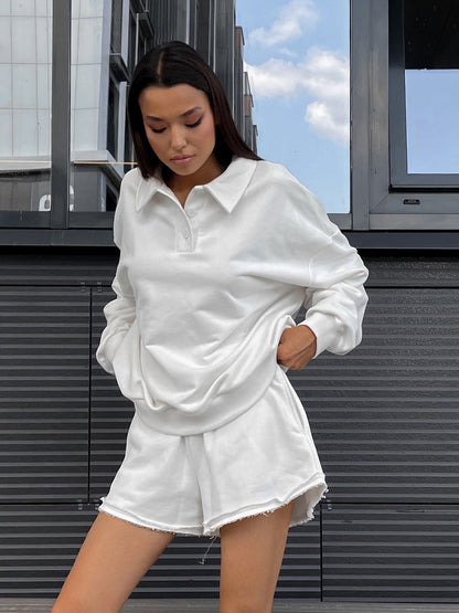 Damen Sweatshirt Shorts Set Baumwolle Norvielle