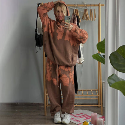 Damen Sportset Hoodie Jogginghose Batik Muster