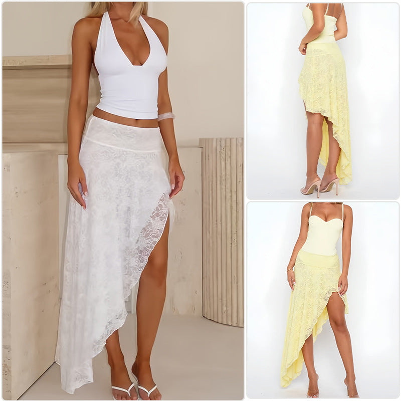 Damen Asymmetrisches Kleid Spitzenrock Bustier-Oberteil - Norvielle