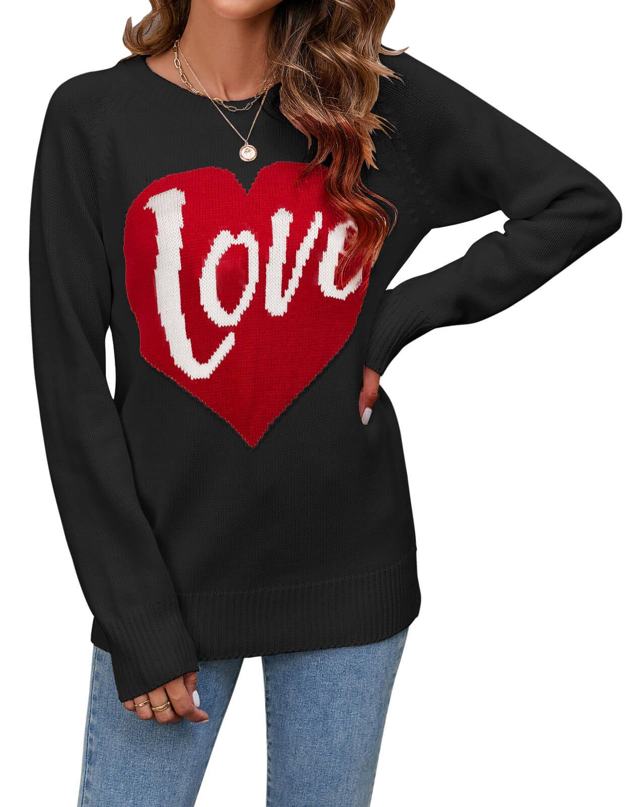 Damen Strickpullover Herz-Design