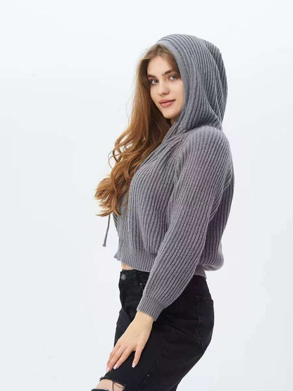 Damen Hoodie Weiches RippstrickMaterial Kordelzug
