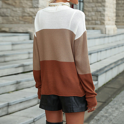 Damen Strickpullover mit Blockstreifen und hohem Kragen Norvielle