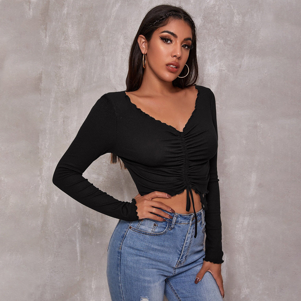 Damen Cropped mit Schnürung und Rüschendetails