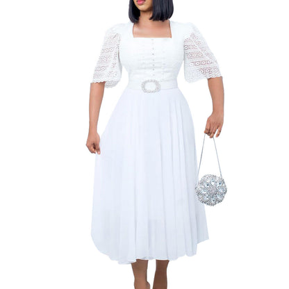 Damen Maxikleid Spitze Taillengürtel Norvielle
