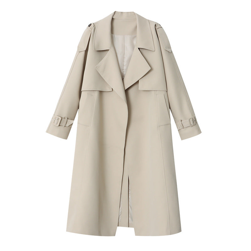 Damen Trenchcoat Breiter Revers Praktische Taschen