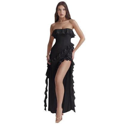 Damen Maxikleid Off-Shoulder Rüschen