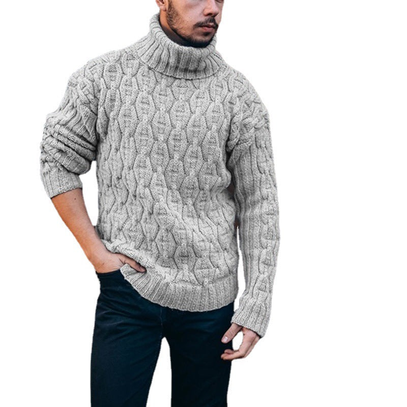 Herren Grobstrickpullover Hoher Kragen Strukturiertes Zopfdesign Warm