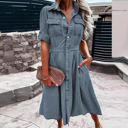 Damen Jeanskleid Mit Taschen Elegante Taillierung Norvielle