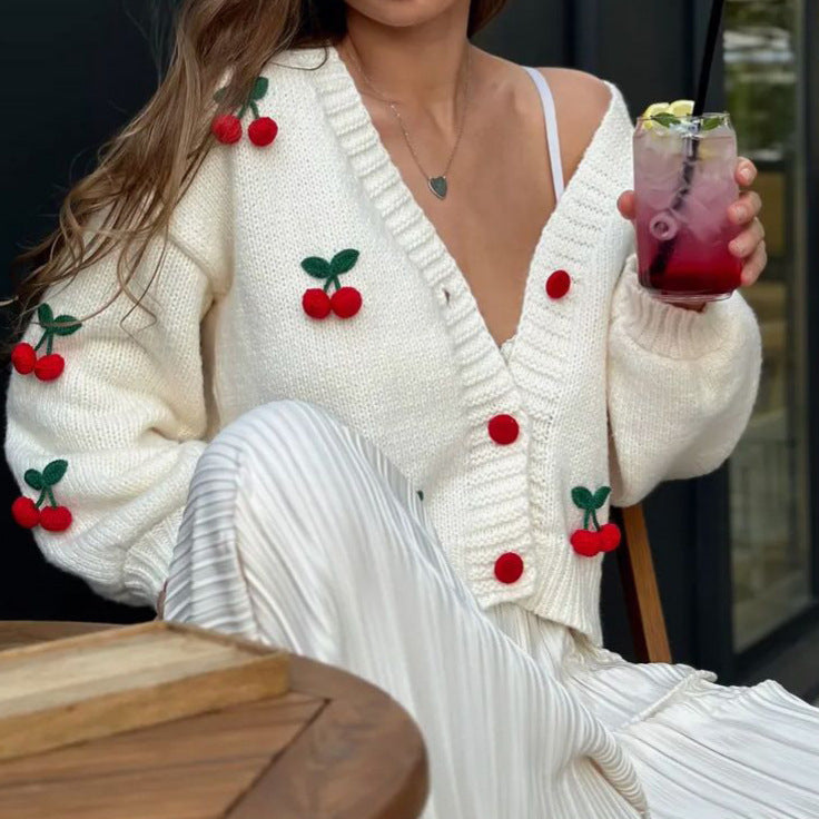 Damen Strickcardigan mit Kirschapplikationen Rosa