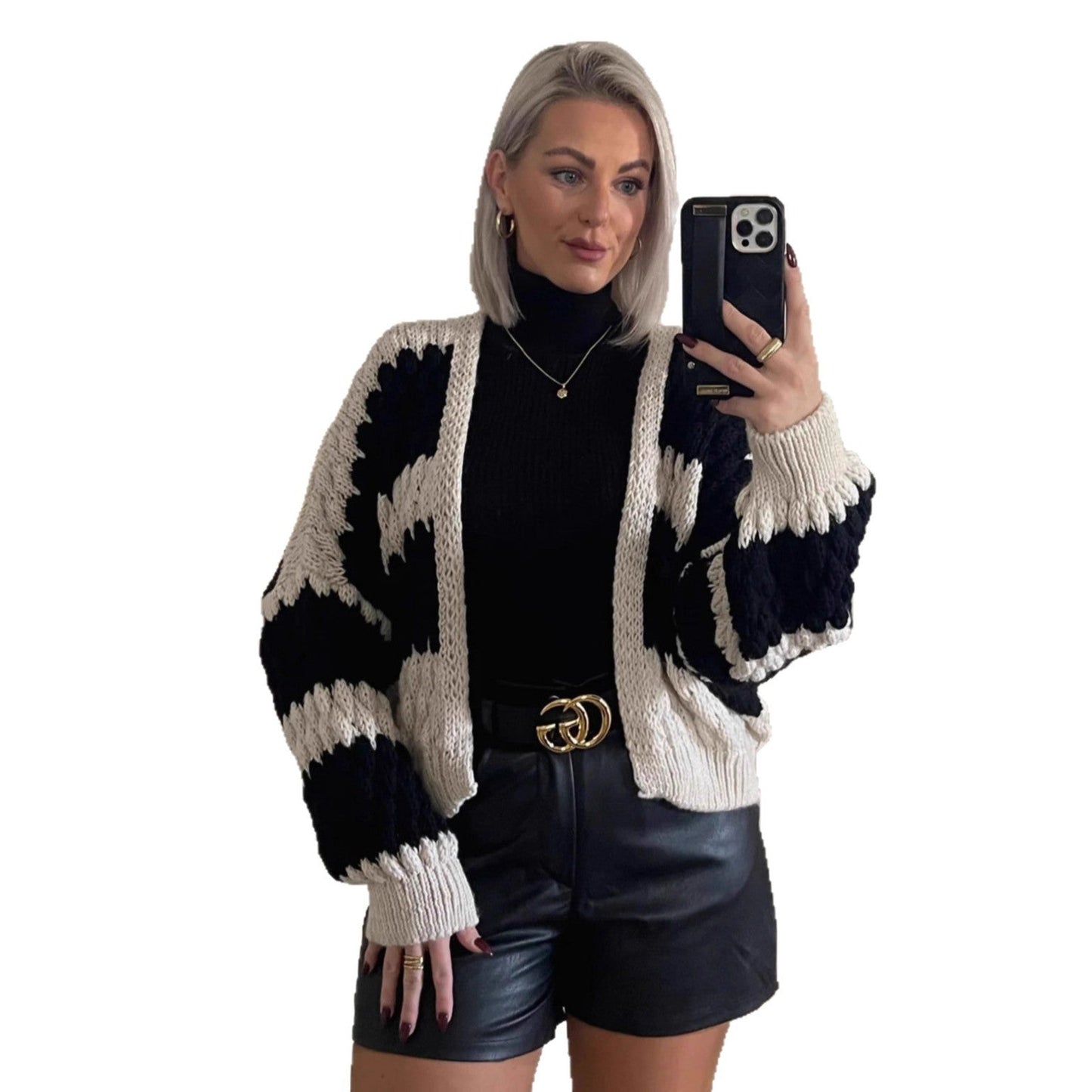 Damen Strickcardigan Oversized Zopfmuster Beige