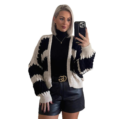 Damen Strickcardigan Oversized Zopfmuster Beige