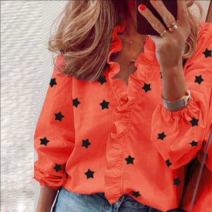 Damen Bluse mit Volant und Sternenmotiv Norvielle