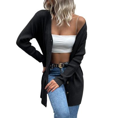 Damen Langärmlige Strickjacke Dekorative Knöpfe Norvielle
