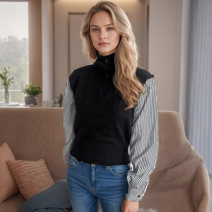 Damen Strickpullover Puffärmel Stehkragen Norvielle