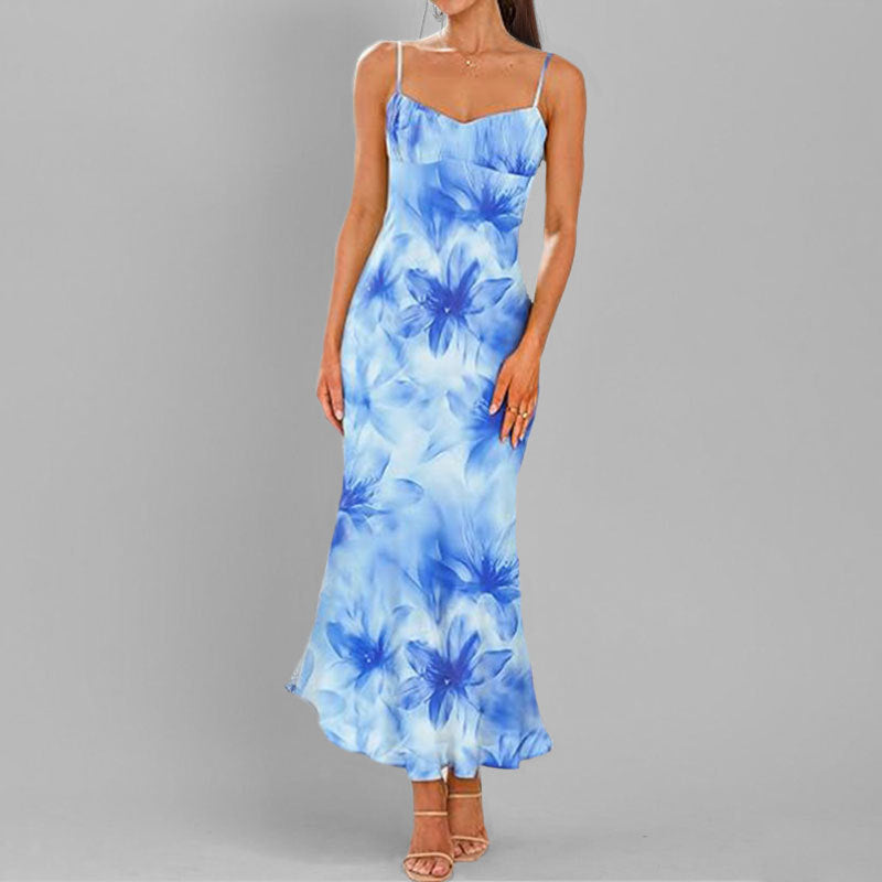 Damen Maxikleid Fließend Floralmuster Rüschensaum Norvielle