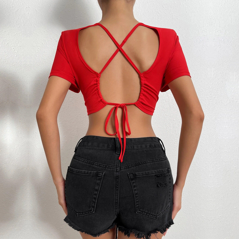 Damen Cropped mit Bindebändern Rücken Dekor Schwarz - Norvielle