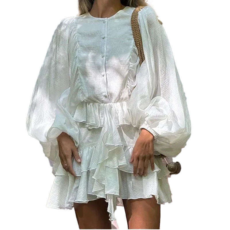 Damen Rüschenkleid Voluminöse Ärmeln Norvielle
