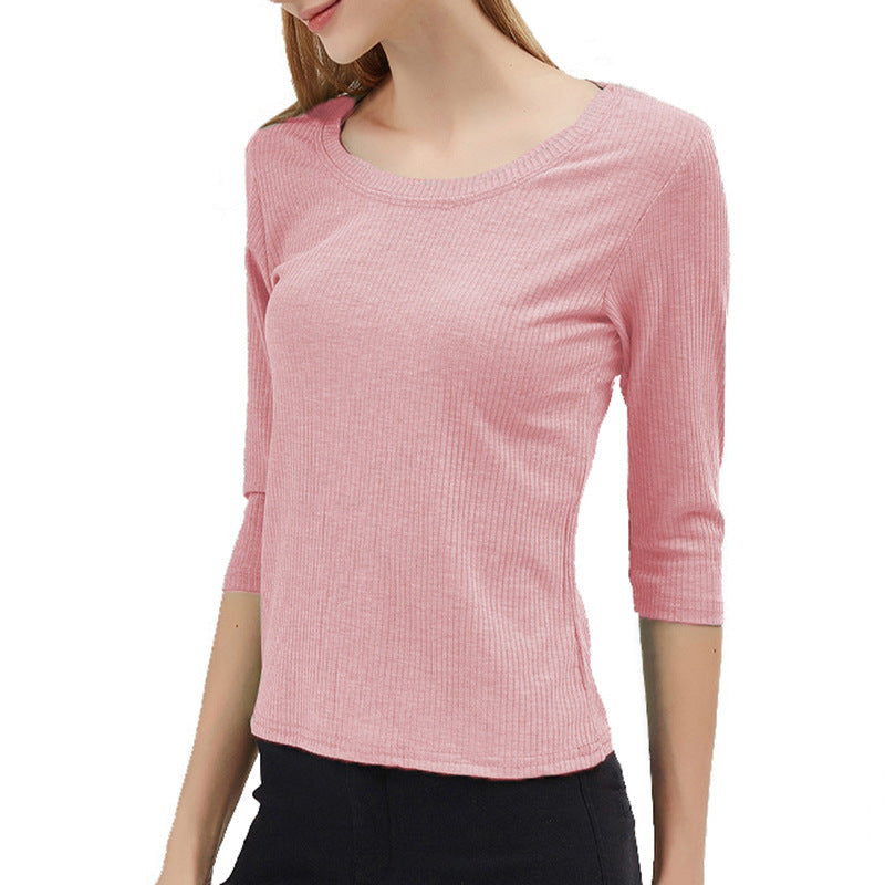 Damen Pullover Rippstoff 3/4 Ärmel Beige