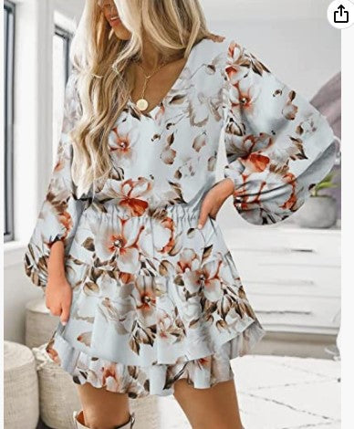 Damen Kleid Kurzarm mit Puffärmeln Norvielle