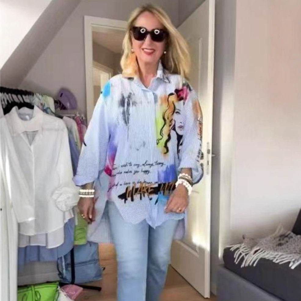 Damen Oversize Bluse mit Grafikdesign Norvielle
