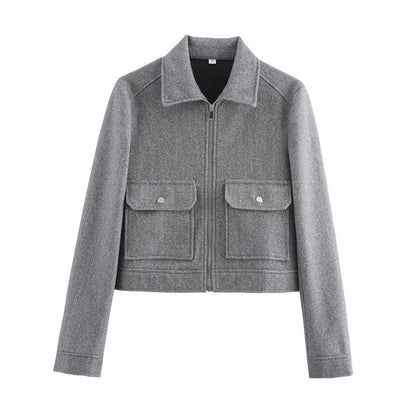 Damen Fleecejacke Kurz mit Brusttaschen und Kragen Norvielle