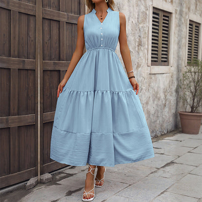 Damen Maxikleid V-Ausschnitt KnopfDetails Norvielle
