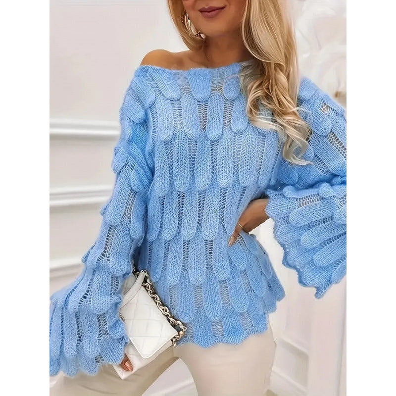 Damen Strickpullover Voluminöse Ärmel Strukturiert Beige Norvielle
