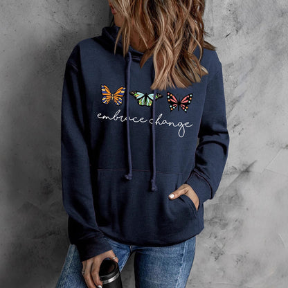 Damen Kapuzenpullover Schmetterlingsmotiv Baumwolle Weiss