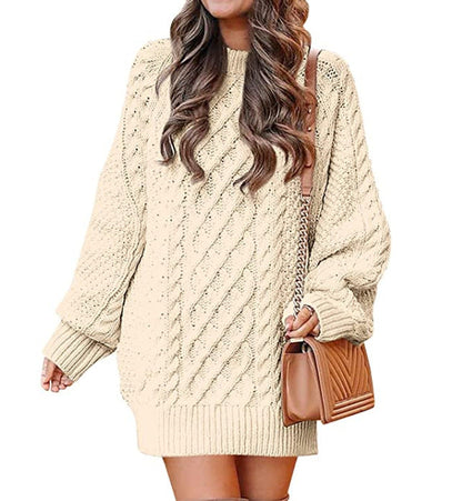 Damen Pullover Grobstrick Oversized Zopfmuster Beige