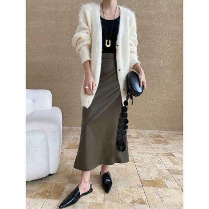 Damen Strickjacke Kuschelig Große Knöpfe Beige