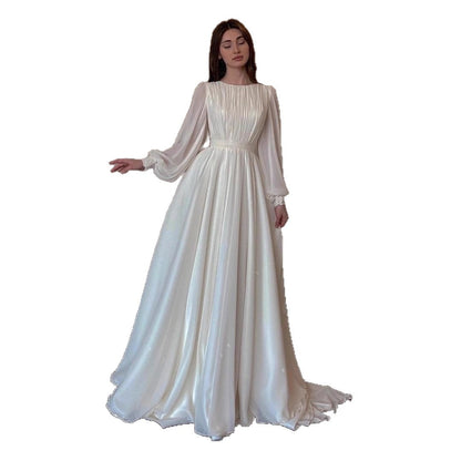 Damen Langkleid Norvielle Elegant Taillenband Ballonärmel