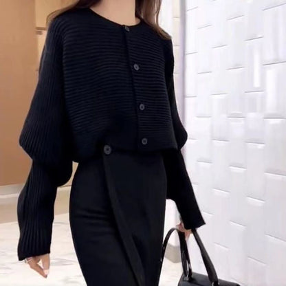 Damen Strickjacke locker mit Knöpfen und weitem Schnitt Norvielle