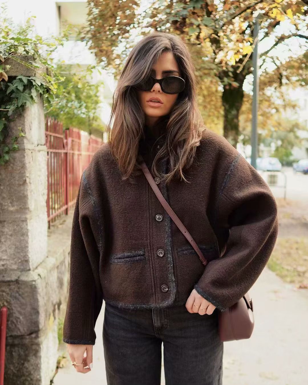 Damen Modische Jacke Norvielle Elegant Knöpfe Kontrastnähte