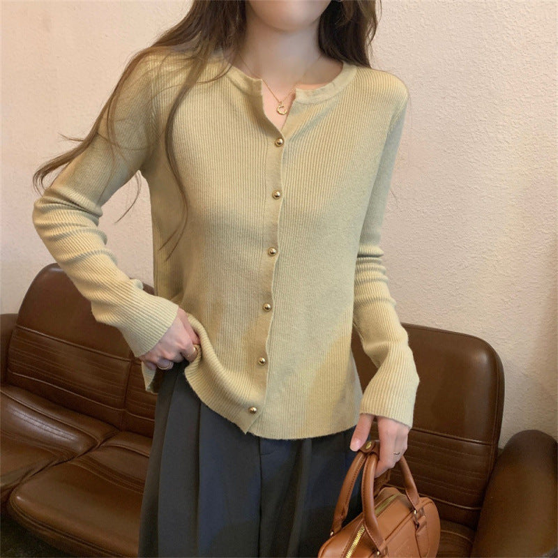 Damen Strickcardigan Elegantes Design Rippstruktur Beige