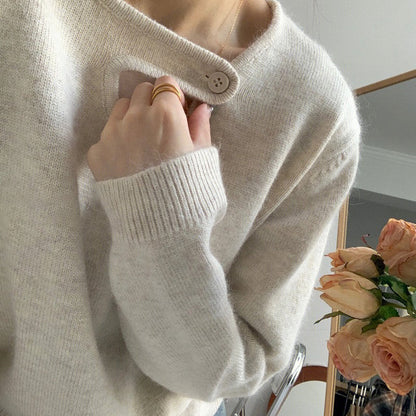 Damen Pullover Lässiger Schnitt Mit Knopfdetail Beige