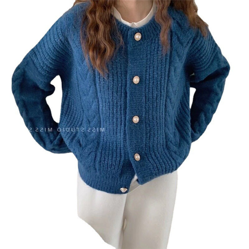 Damen Strickcardigan Kuschelig Perlenknöpfe Beige Norvielle