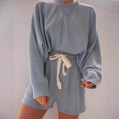 Damen Sweatshirt und Shorts Set Oversized Baumwolle Grau