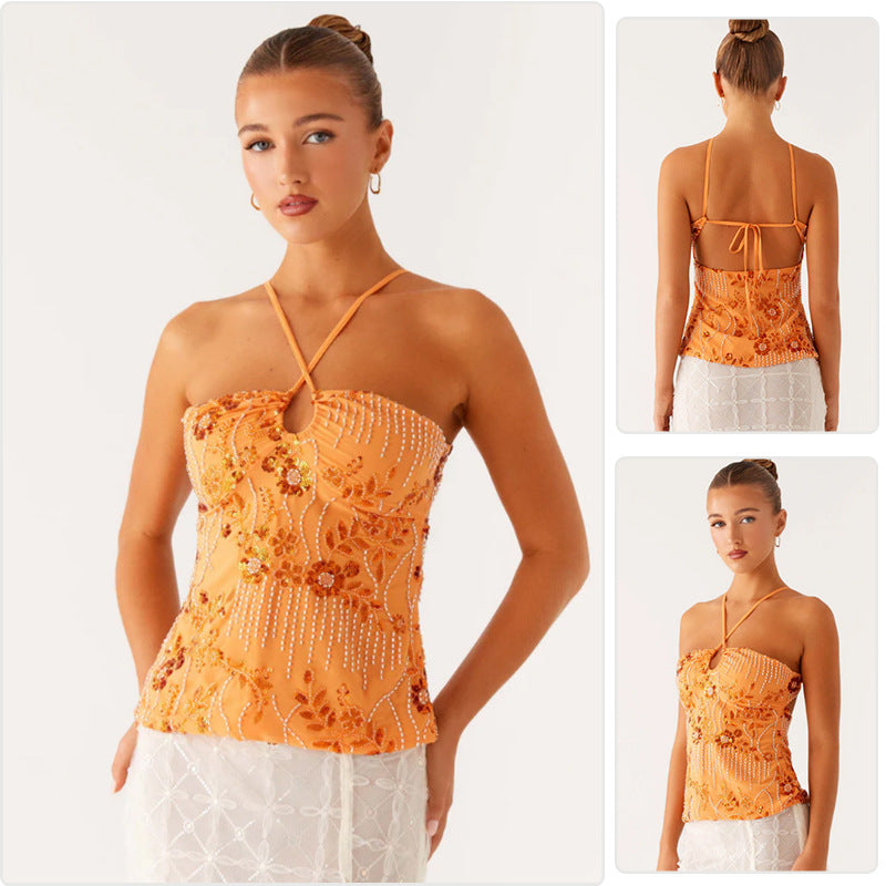 Damen Bustier-Oberteil Glitzernd Floralmuster - Norvielle