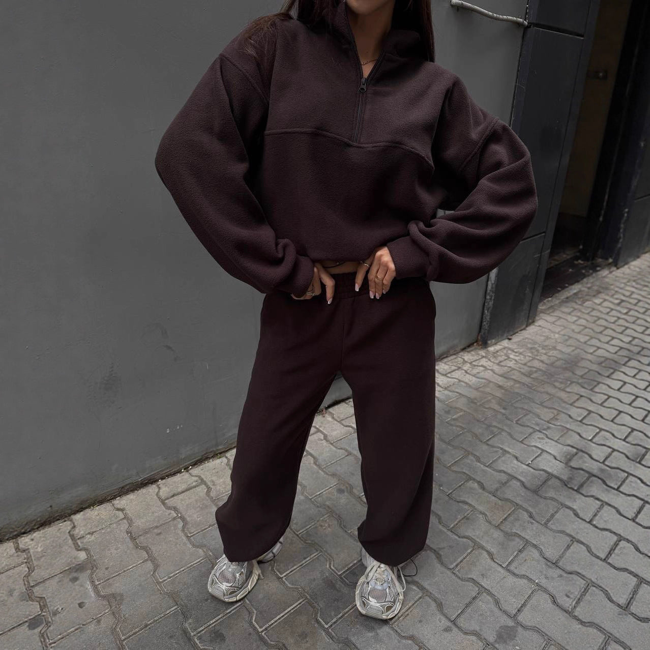Damen Fleece-Jogginganzug Stehkragen Reißverschluss Norvielle