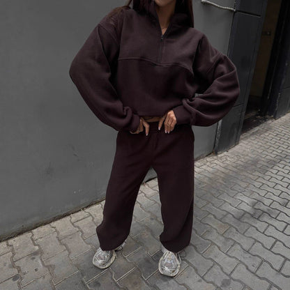 Damen Fleece-Jogginganzug Stehkragen Reißverschluss Norvielle