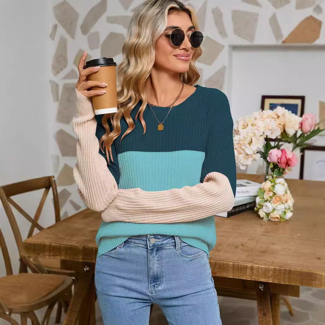 Damen Strickpullover Farbblockdesign