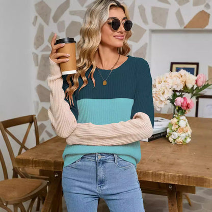 Damen Strickpullover Farbblockdesign
