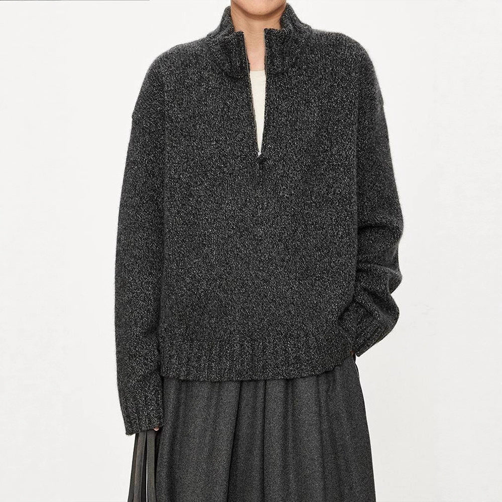 Damen Grobstrickpullover Norvielle Hochkragen Halbzipper