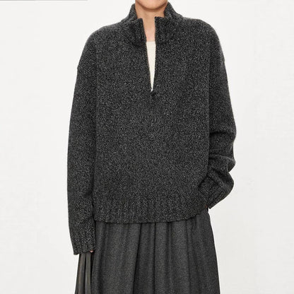 Damen Grobstrickpullover Norvielle Hochkragen Halbzipper