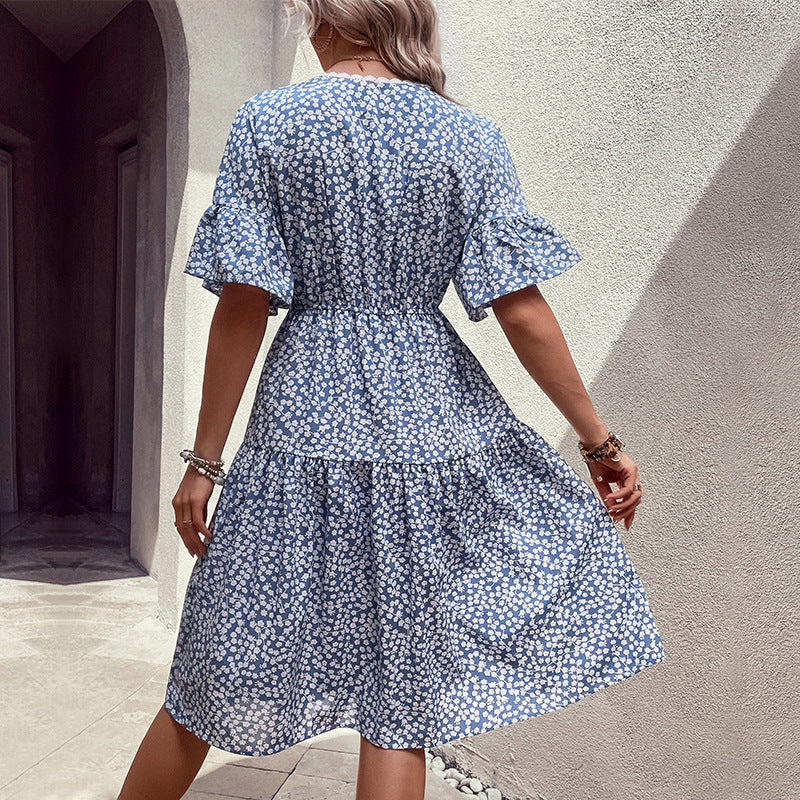 Damen Sommerkleid Taillenknoten Voluminöser Rock Norvielle