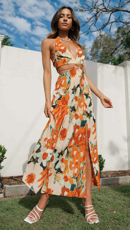 Damen Maxi-Kleid V-Ausschnitt Raffung Norvielle