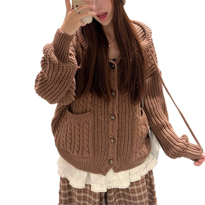 Damen Kuschelstrickjacke Kapuze Große Taschen Norvielle