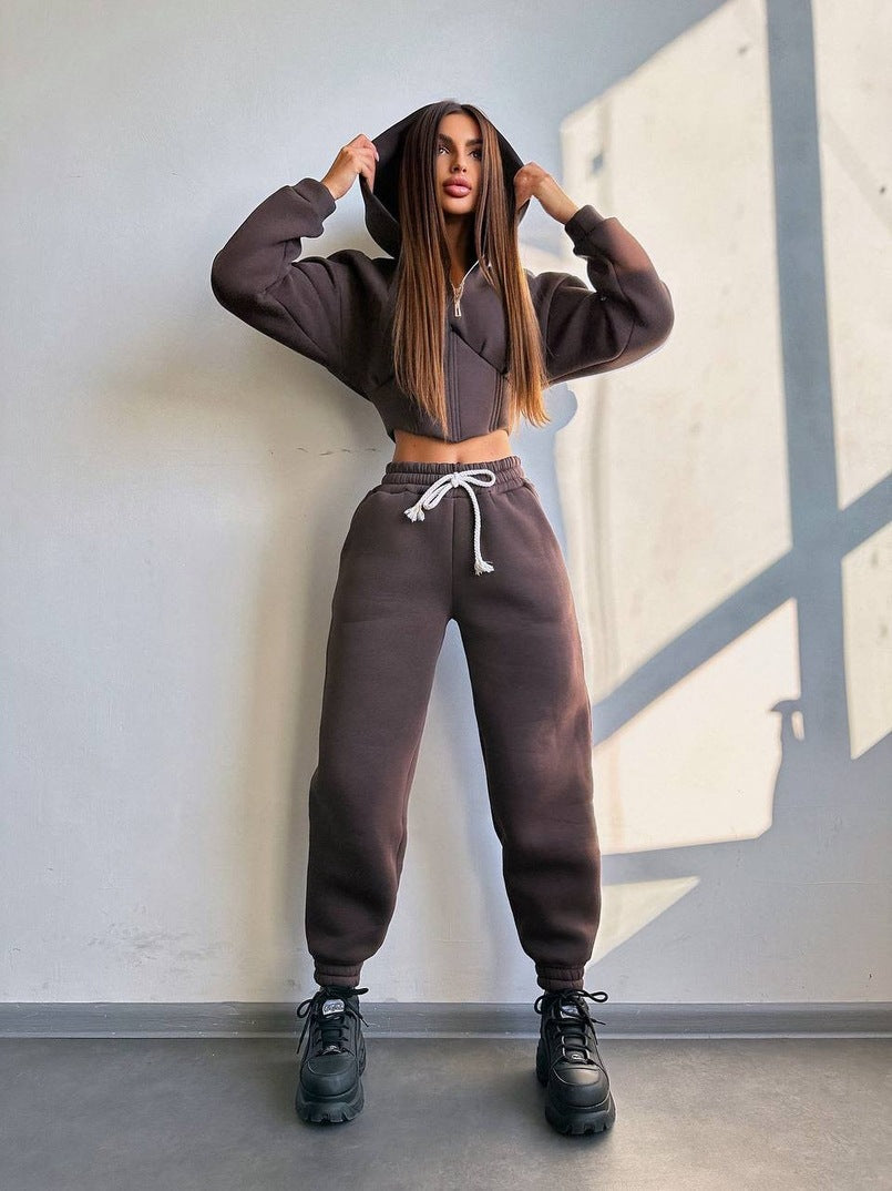 Damen Sportoutfit Cropped Jacke Jogginghose