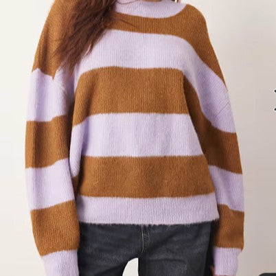 Damen Strickpullover Oversized Gestreift Weich Norvielle